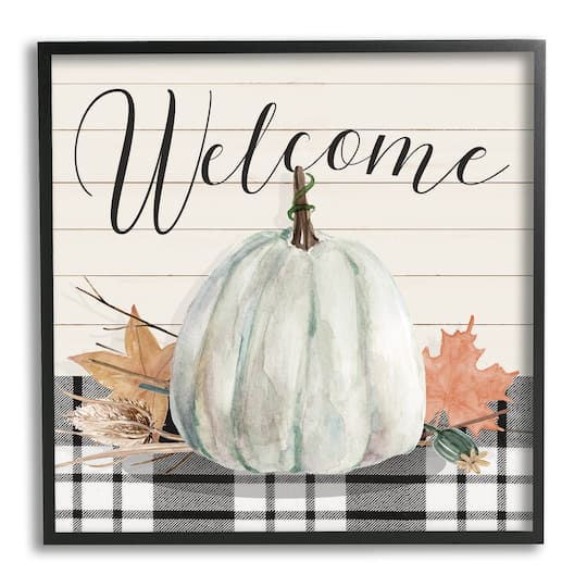 Stupell Industries Welcome Plaid Pumpkin Sign Framed Giclee Art